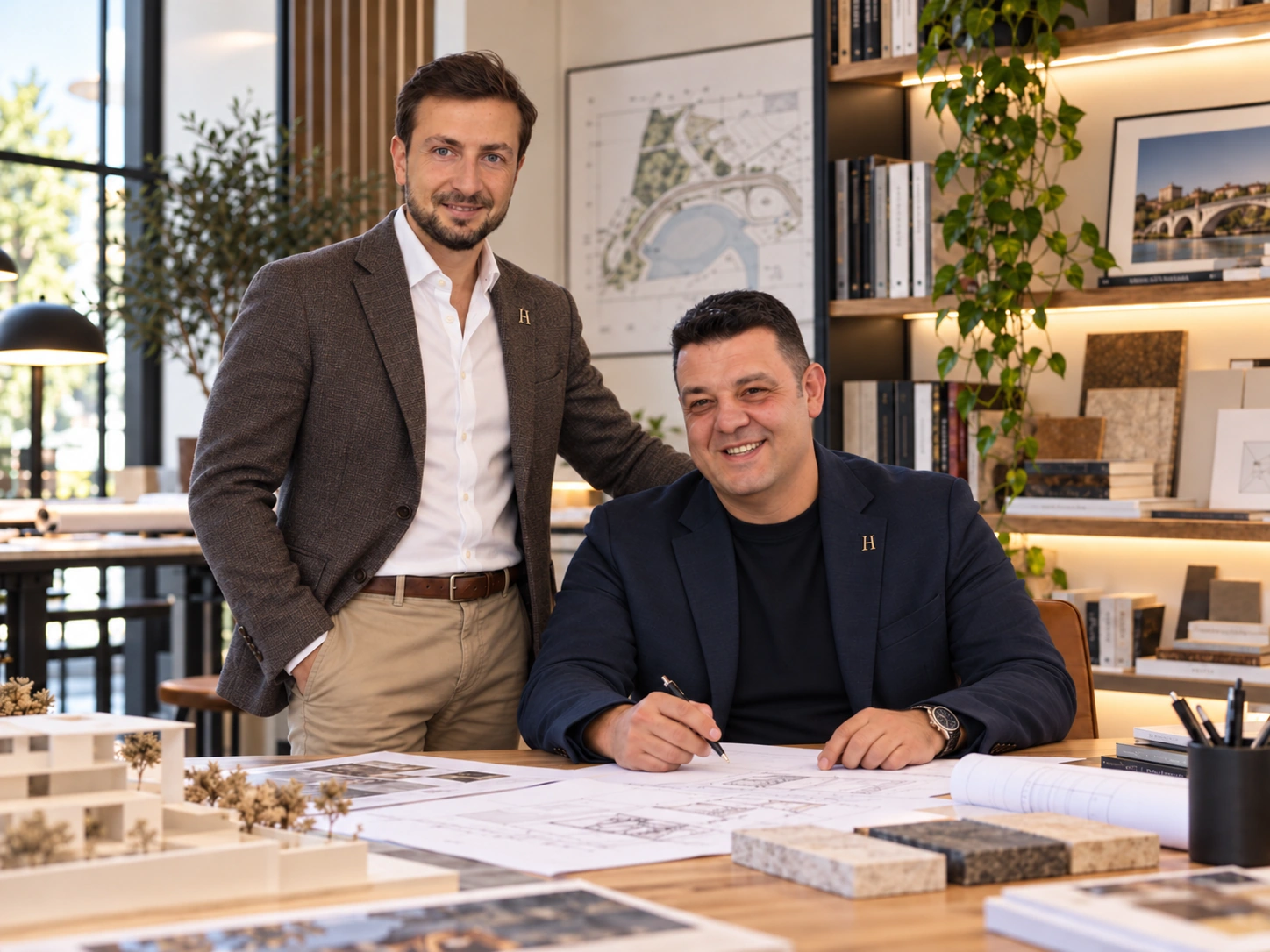 Gennaro Cioffi in piedi e Vincenzo Giovanni Sessa seduto nello studio HARMONIA